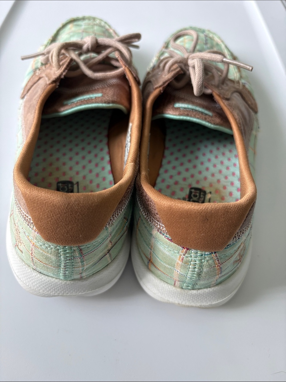 Skechers Mint Plaid & Tan Lace-Up Casual Shoes - Picture 8 of 12